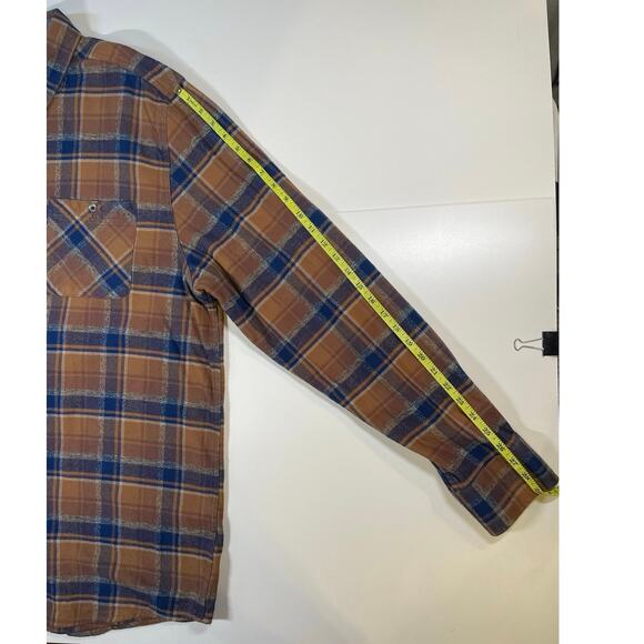 Flag & Anthem Plaid Flannel Shirt Sz 2XLT Tall Brown Blue Cotton Button Down - Picture 6 of 9